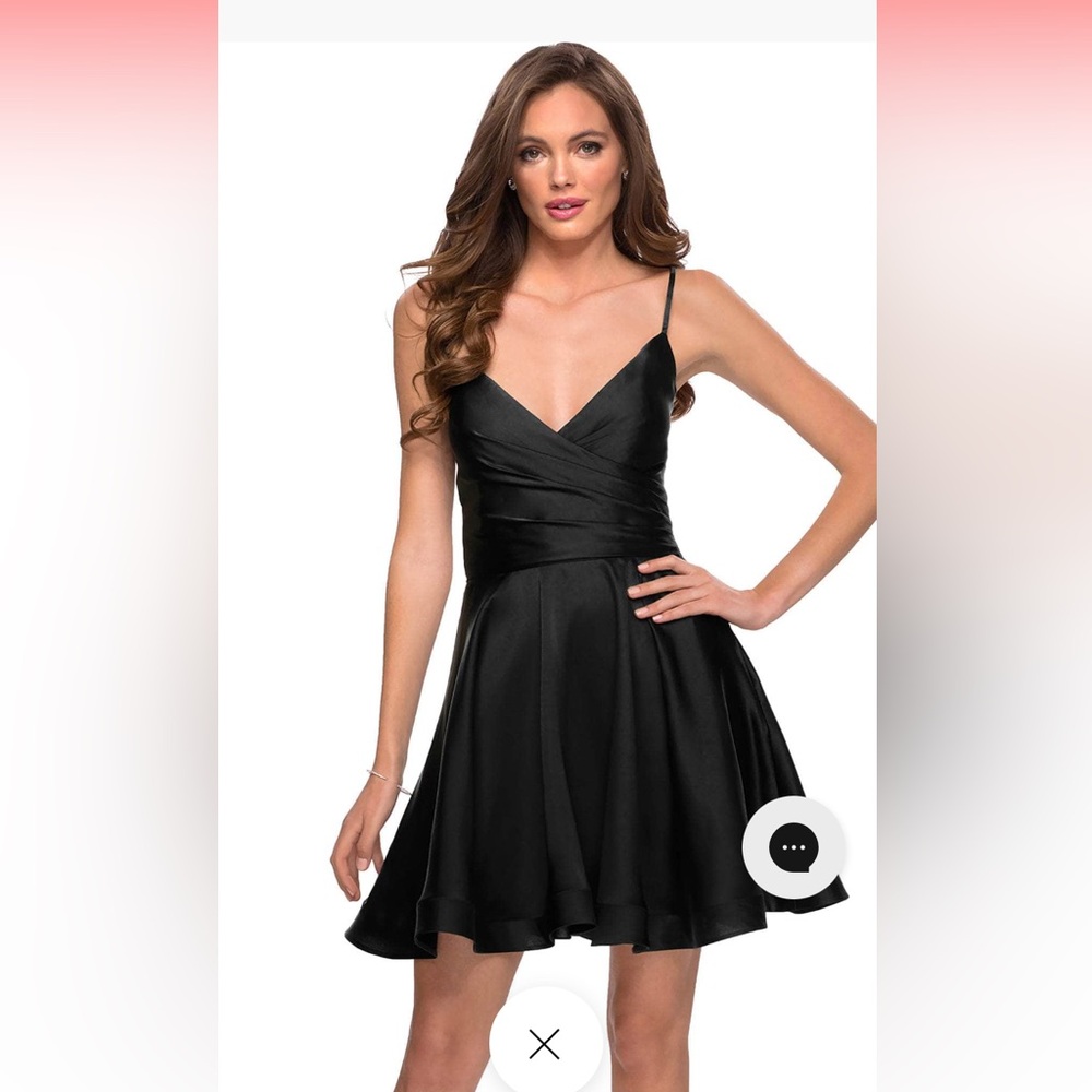 NWT La Femme 29242 Satin V-Neck A-Line Cocktail Little Black Dress Sz 6 $238